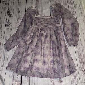 Audrey Parks x Francesca's Purple Rose Floral Smocked Babydoll Cottagecore Mini